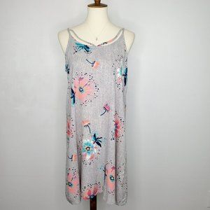 SO Gray Green Navy Pink Floral Watercolor Strappy Sleeveless Pullover Dress S